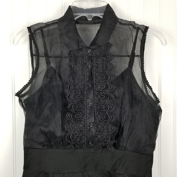 Eci NY Black Silk Lace Sheer Babydoll Size 6 Y2K Whimsigoth Romantic Coquette - Picture 2 of 13